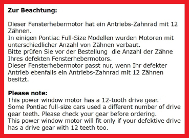 Fensterheber-Motor für 1959-71 Pontiac Bonneville - Fenster hinten/rechte Seite