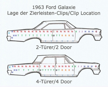 Zierleisten-Clip -G- für 1963 Ford Galaxie - Kotflügelanfang