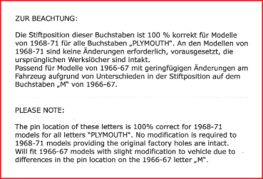 Hauben-Buchstaben-Set für 1966 Plymouth Valiant - PLYMOUTH