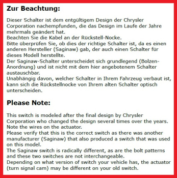 Blinker-Schalter für 1967-71 Plymouth Belvedere - ohne höhenverstellbare Lenksäule