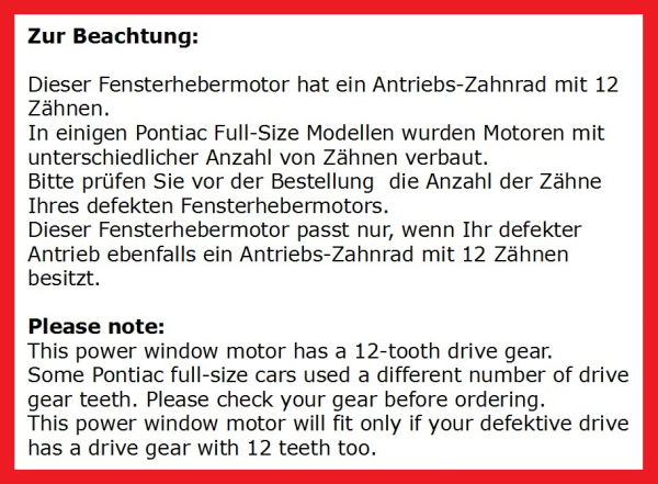 Fensterheber-Motor für 1959-71 Pontiac Catalina - Fenster vorne/linke Seite