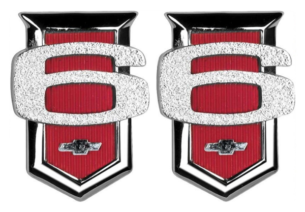 Kotflügel-Embleme für 1963 Chevrolet Full-Size 6-Zylinder - Rot/Chrom