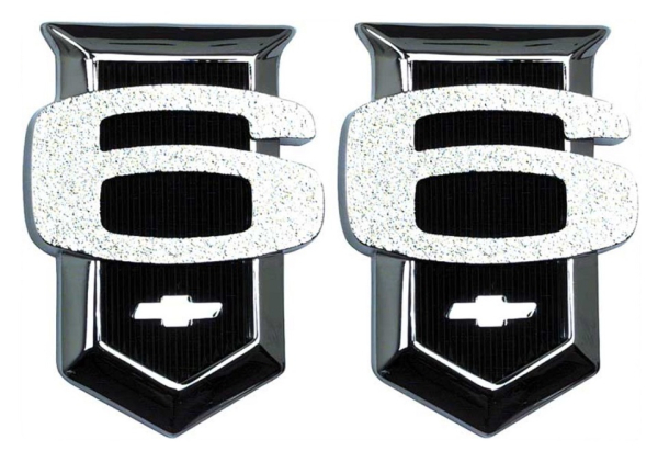 Fender Emblems for 1963 Chevrolet Full Size 6-Cylinder - Black/Chrome