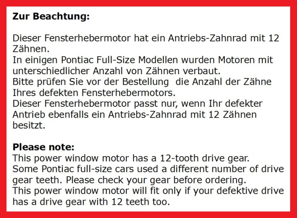 Fensterheber-Motor für 1972-77 Pontiac Grand Prix - Fenster vorne/rechte Seite