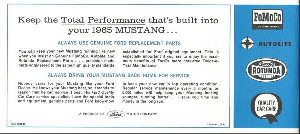1965 Ford Mustang - Owners Manual (english)